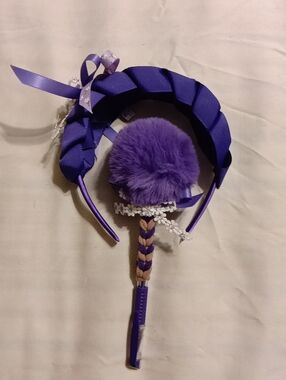 Purple Kids Headband with Pom Pom and Braid Accent